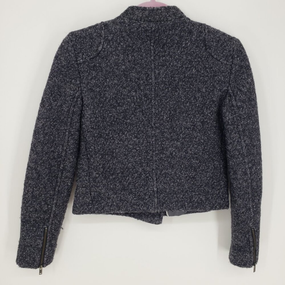 Banana Republic Boucle Tweed Asymmetrical Zip up Moto Jacket 0P  Gray Black - Picture 2 of 9